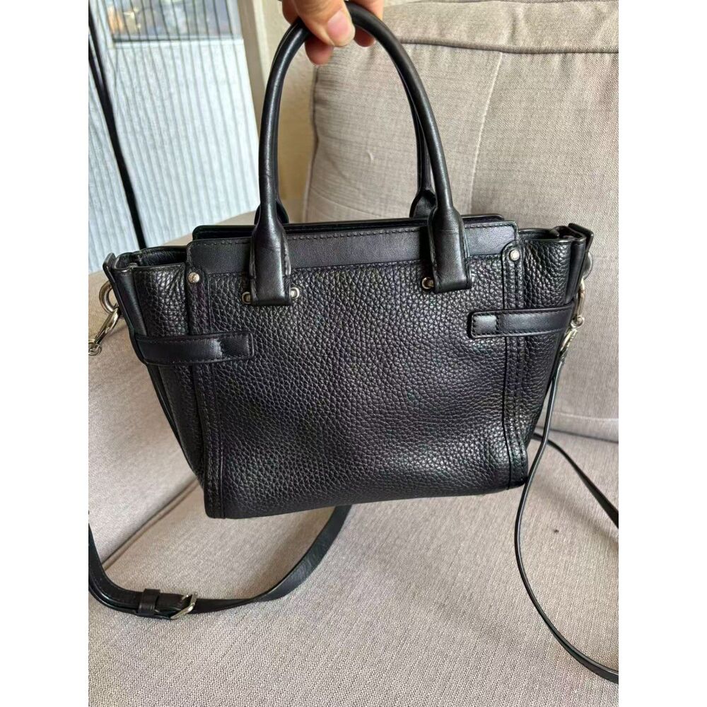 COACH Mini Swagger 21 Pebble Leather Satchel Black Crossbody Bag Authentic
